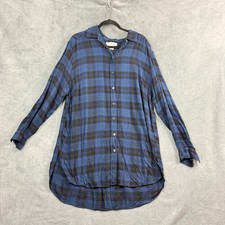 L.O.G.G. Womens 14 Blue Plaid Shirt Dress Long Sleeve Viscose Boho Grunge Retro