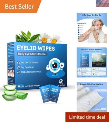 Hypoallergenic Daily Eye Wipes, 14PCS Infused with Tea Tree Oil & Green Tea