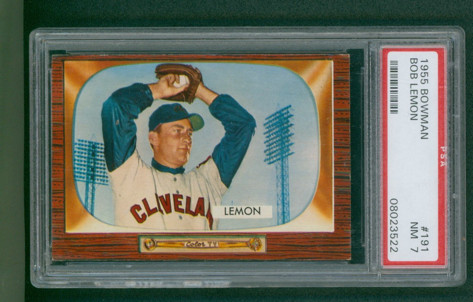 1955 Bowman Baseball Card - #191 Bob Lemon, PSA 7 NM