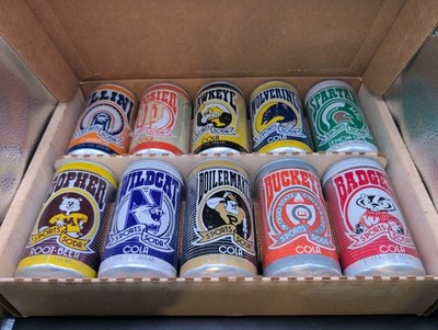 1984 Big Ten Sports Soda Cans Football Collection Complete Set of 10 w/ Box
