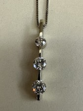 VTG Diamond 3 Stone Bar Pendant Necklace 14k White Gold Approx 1 CTW 4.74 Gr