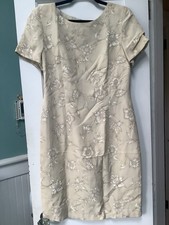 ESCADA Cream Floral 100 Silk 2Pcs Jacket Sheath Dress Set Sz 40