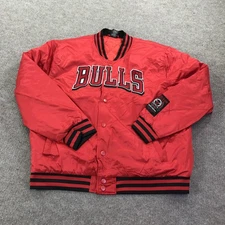 Chicago Bulls Jacket Mens XL Red Black NBA Basketball Snap Front Bomber Varsity
