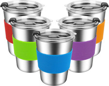 Kids Stainless Steel Cups,12Oz Kids Metal Drinking Glasses with Lids and Sleeves