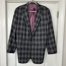 Holland & Sherry Bespoke Gray Plaid Blazer Men’s 42R Athletic Fit Sport Coat EC