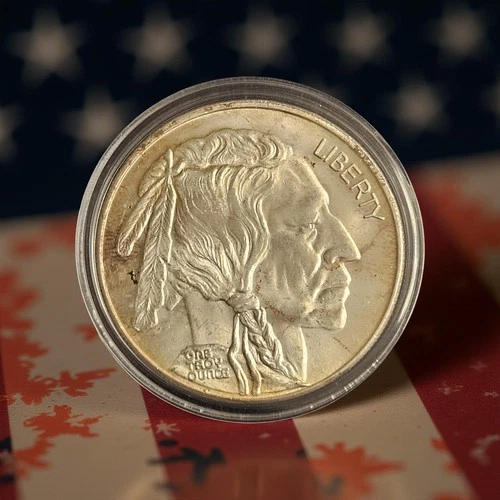 1 oz 999 Fine Silver Round - Buffalo Nickel Coin Design - Some Toning - Lot #458