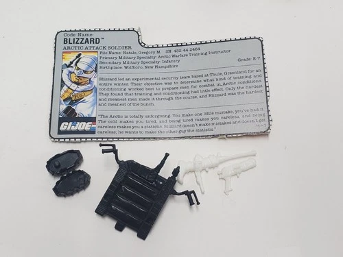 1988 GI Joe BLIZZARD V1 Filecard Accessories Gun Sled Shoes Vintage Figure