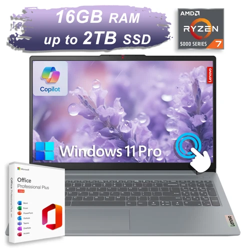 2026 Lenovo Business Laptop 15.6" Ryzen 7 Office Touch, 16GB RAM & Upto 2TB SSD