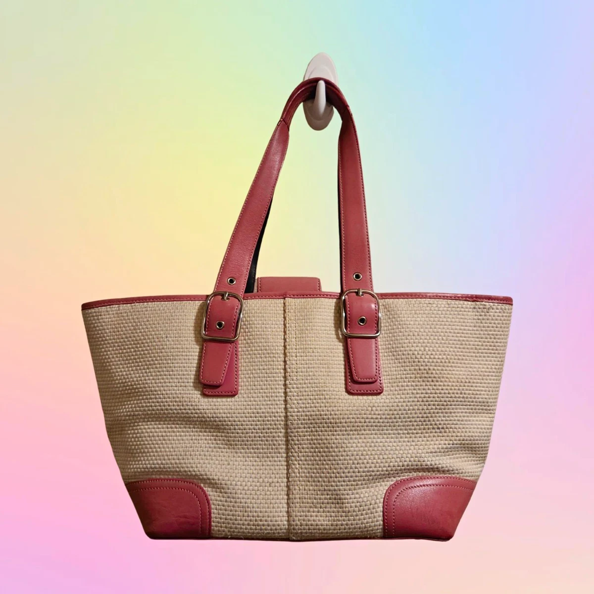 バッグ COACH Tote Bag Pink Braided Handle y2k Coach Pink Straw Exterior Bags & Handbags for Women for sale | eBay