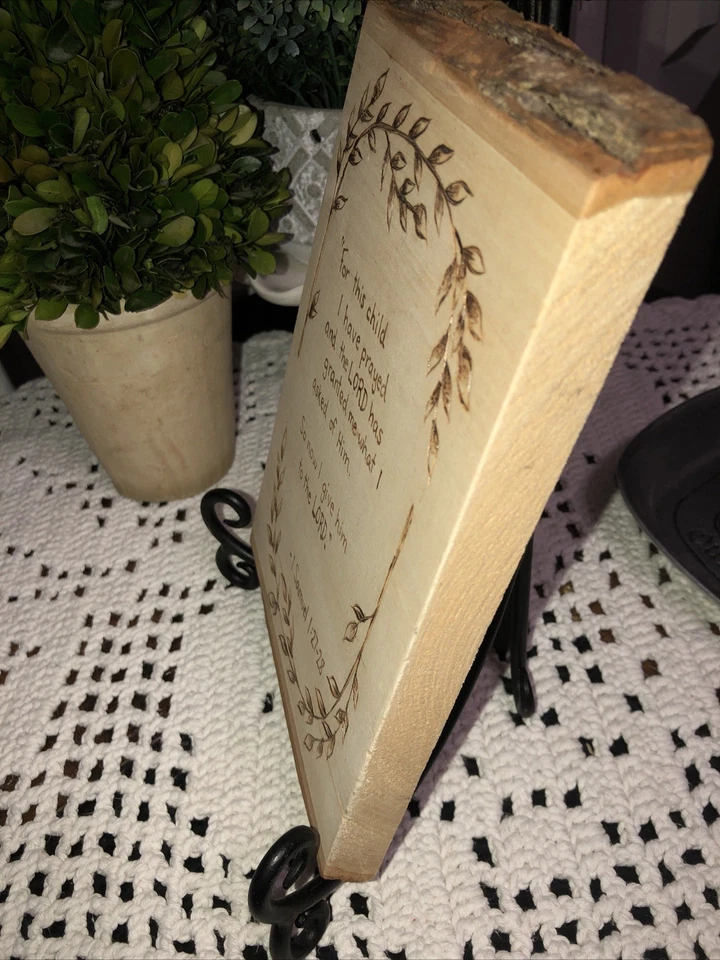 PSALM 1 Samuel 1:27-28 Laser Cut Engraving On Bark Plank 9x6 Hand Crafted - Image 3 of 4
