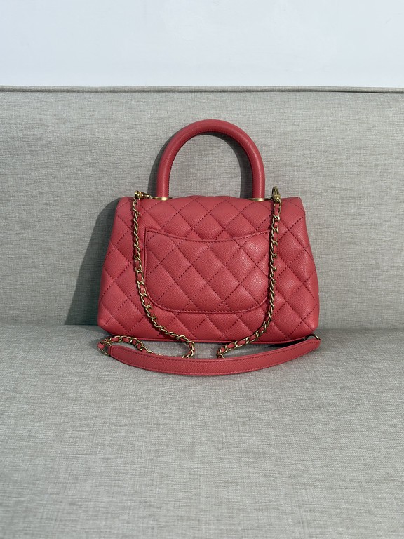 CHANEL Coral Pink Caviar Coco Handle Small GHW image 3