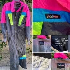 Vintage Neon Colorblock 80s 1980s Snowsuit Nylon Windbreaker Ski Slalom Size L