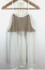 Victoria's Secret Ivory Sheer Tulle W/ Tan Floral Embroidered Yoke Babydoll Sz S