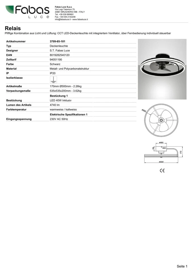 FABAS LUCE LED Deckenleuchte Ventilator Relais 3709-65-101 schwarz CCT dimmbar - Bild 4 von 4