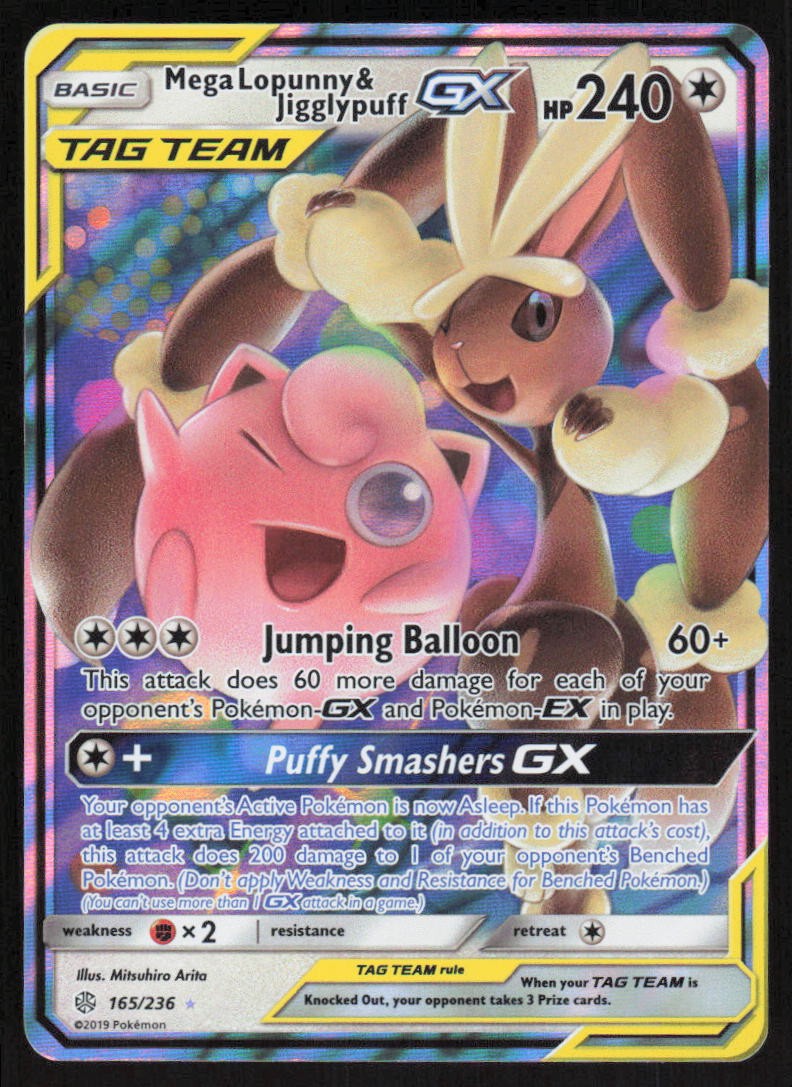 Mega Lopunny & Jigglypuff GX Holo 165/236 NM SM - Cosmic Eclipse Pokemon Card
