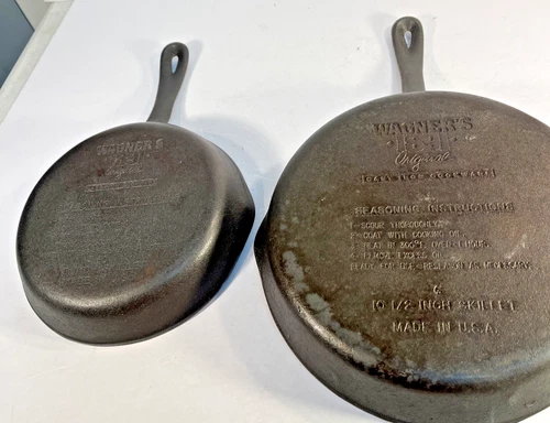 Lit Of 2 Wagner's 1891 Original Cast Iron Cookware Skillets 8” & 10 1/2” USA