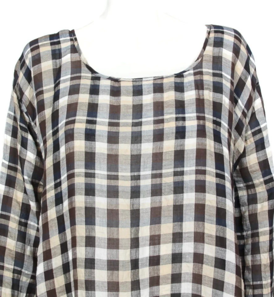 Vestido recto dosa guinga gris beige negro a cuadros lino khadi algodón talla 2/705 Foto 3 de 4