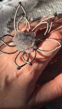 Handmade Beaded Flower Statement Ring Clear Center, size 8