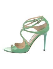 JIMMY CHOO Lance 100 Green Patent Leather Strappy Sandals Size 7 IT 37 Good Cond