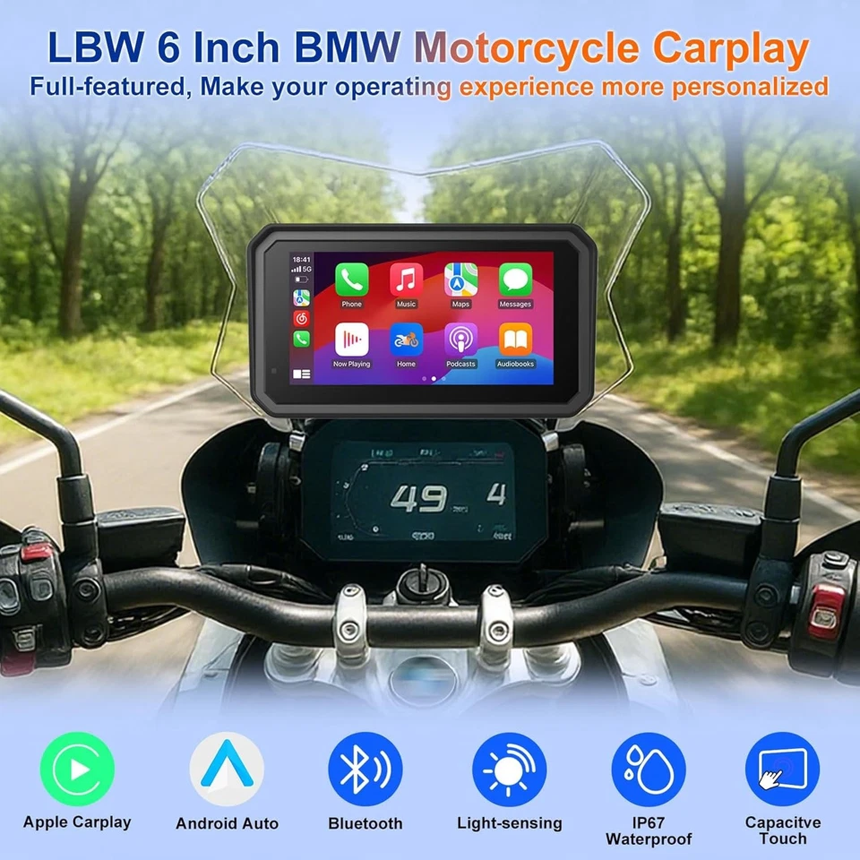 6" BMW Motorcycle CarPlay Android Auto IP67 Waterproof GPS Navigation Bluetooth - Image 2 of 4