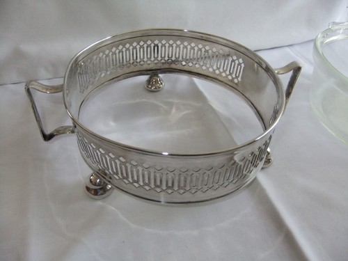 Vintage Silver Plate Fretted Holder with Glass Bowl, Yeoman, Birmingham. 8x17 cm - Picture 10 of 12