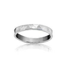 Sterling Silver Polished Hammered Midi Stackable Wedding Band Ring, Size 6