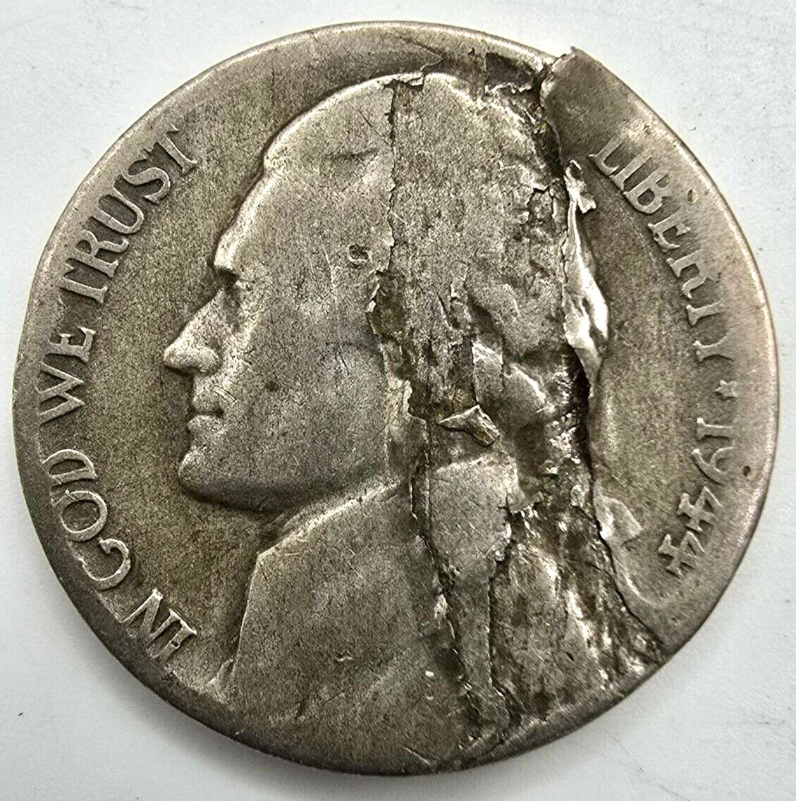 銀貨　2枚　アメリカ　1945 1944 1944 D Jefferson Silver War Nickel Major Lamination Peel Break