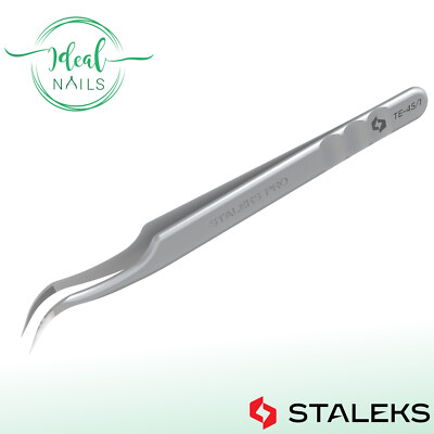 Wimpernverlängerungs-Pinzette STALEKS EXPERT TE-45/1, gebogene geriffelte Spitze