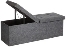 43" Foldable Storage Ottoman Bench, Flipping Lid, 660lb Capacity, Dark Gray