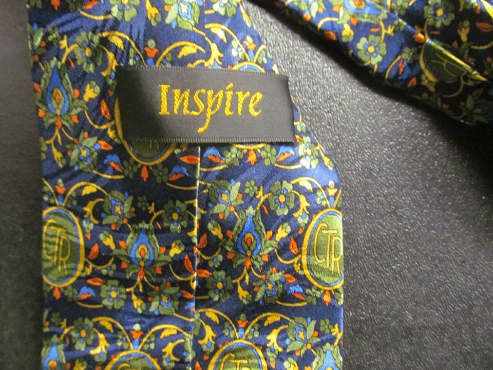 * (2)Inspire Silk Ties 58 英寸长 4 英寸宽蓝色/绿色/金色花卉和蓝色/金色 — 第 3/4 张图片