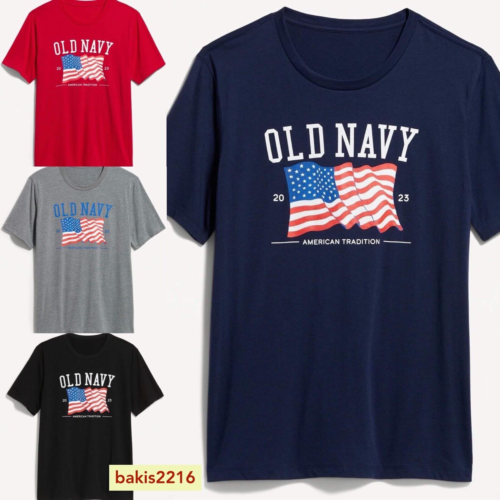 OLD NAVY Men's US Flag 2023 T-SHIRT, Sz S to 3XL Red, Gray, N.Blue, Black,  White