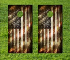 American Flag Wavy Vintage Cornhole Game Decal Distressed USA Wrap Board Bag Set