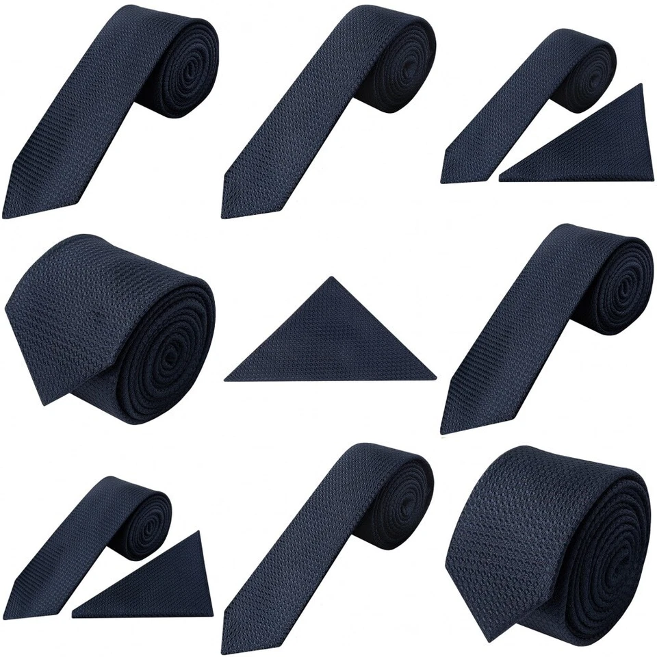 TIESRUS Navy Blue Textured Men's Wedding Classic Skinny Tie Sets Prom Groom's Formal