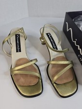 NINA Comfort Gold Glimmer GAZER Strappy Open Toe Slingback Heeled Sandals Sz 9 N