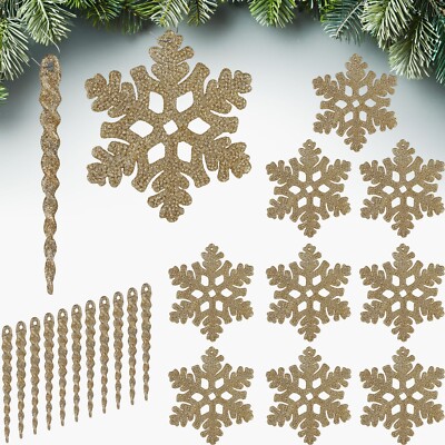 Eiszapfen Schneeflocken Anhänger Set 22 tlg. Weihnachtsschmuck Christbaumschmuck