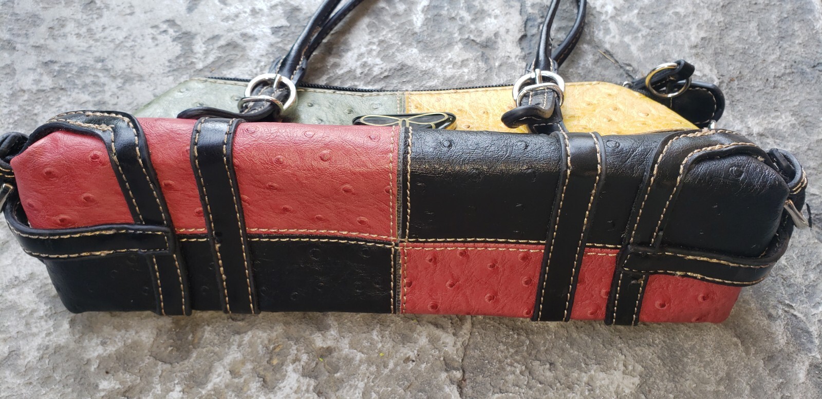 Faux Leather Patchwork Multicolored Zippered Hand… - image 10