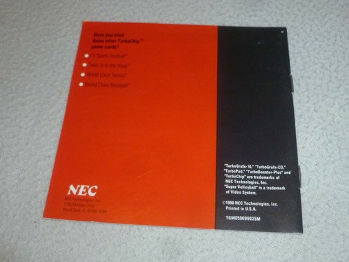 TURBOGRAFX 16 INSTRUCTION MANUAL ONLY SUPER VOLLEYBALL TURBO GRAFX NEC EXPRESS - Picture 2 of 2