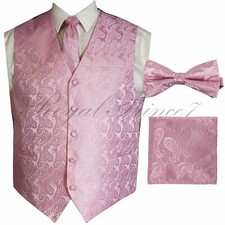 Pink XS to 6XL Paisley Tuxedo Dress Vest Waistcoat  Neck tie  Bowtie And Hanky