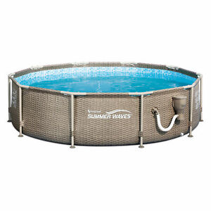 Summer Waves 10ft x 30in Frame Swimming Pool with Exterior Wicker Print, Tan - Click1Get2 Price Drop