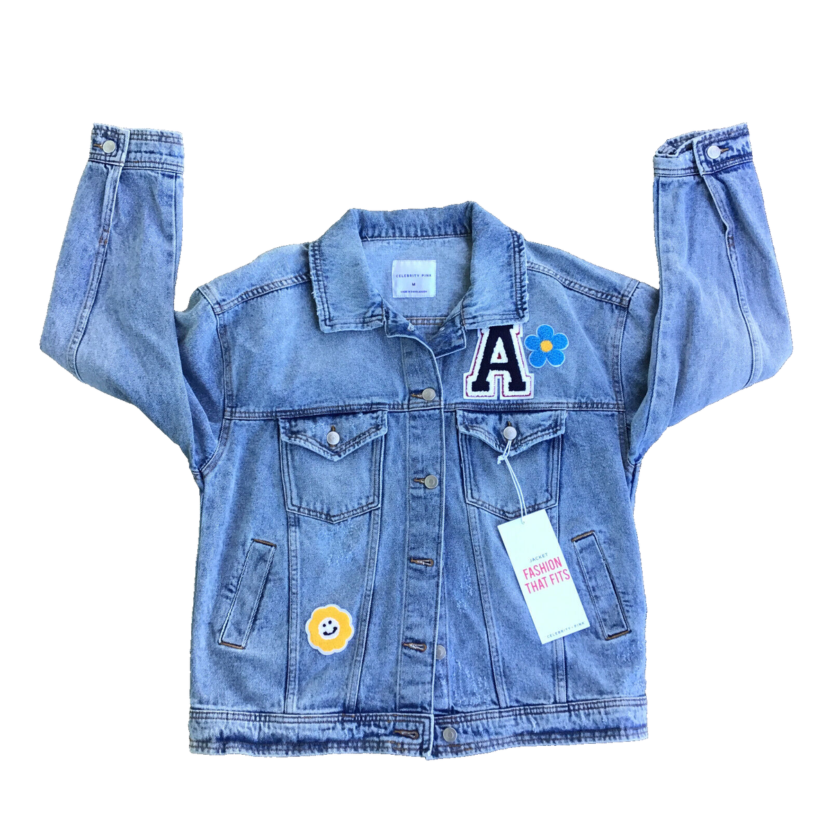 NWT Celebrity Pink Distressed Denim Jean Patch Jacket Women Medium 