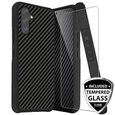 For Galaxy A16 A15 A25 A35 A54 5G Phone Case Carbon Fiber TPU +Tempered Glass