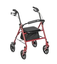 Red Drive Medical 10257RD-1 4 Wheel Rollator Walker With Seat, Steel Rolling