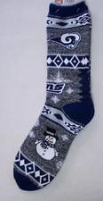 Los Angeles Rams Socks Medium Size 5 to 10 Holiday Christmas Snowman