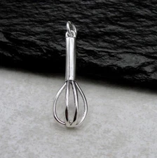 925 Sterling Silver 3D Baker's Whisk Charm - Chef Culinary Baking Charm Jewelry