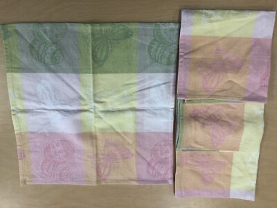 4 Pastel Easter/Spring Jacquard Napkins Sophie Plaid 17  - Butterfly/Easter Egg