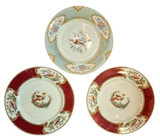 3 Staffordshire MYOTT Plates CHELSEA BIRD England 10" - Light Blue & Burdandy