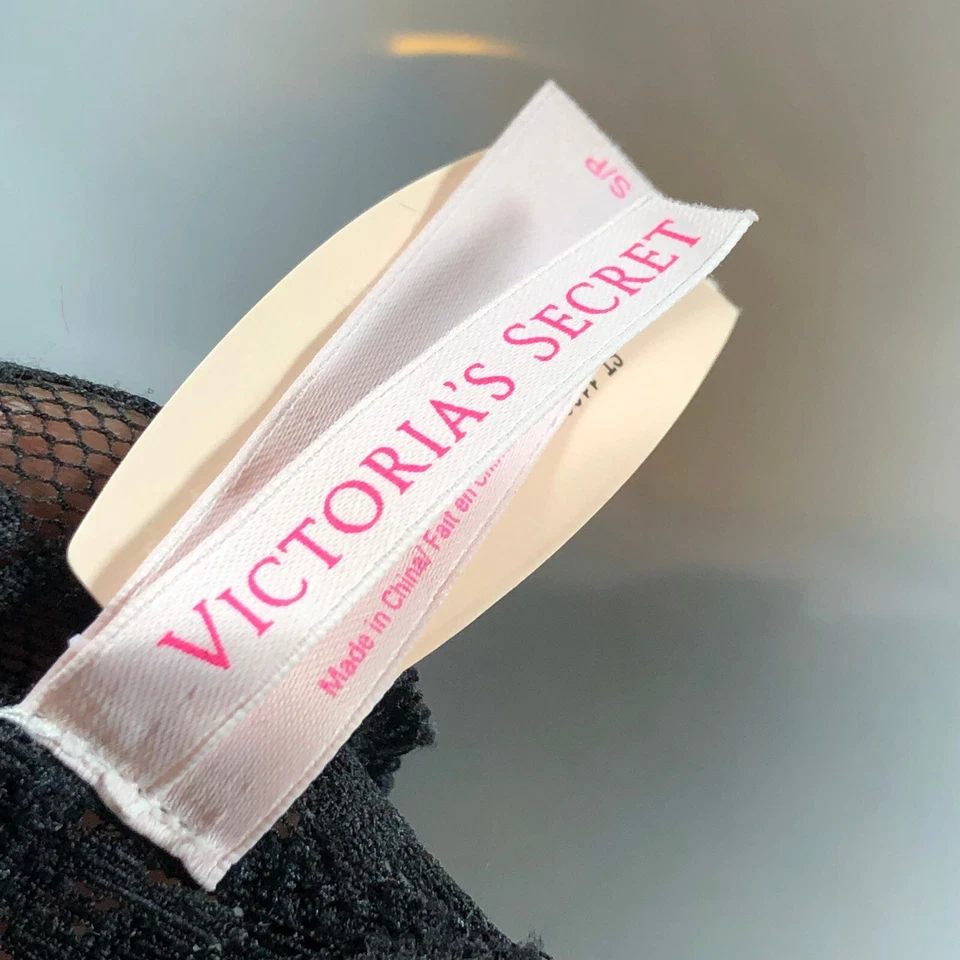 Mini Vestido Lencería Vintage Y2K Victoria's Secret Encaje Halter Negro Floral Pequeño Foto 4 de 4