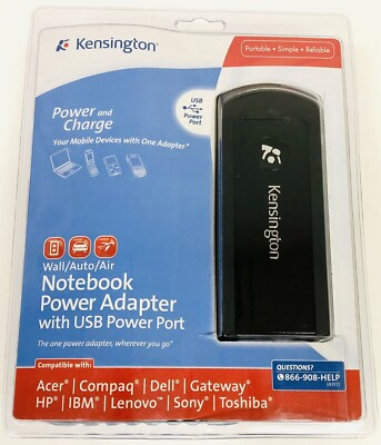 #ad New Kensington Wall Auto Air Universal Notebook Power Adapter with USB Port $39.99
