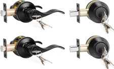2 Pack Black Front Door Lever Lockset with Keyed Alike Deadbolt