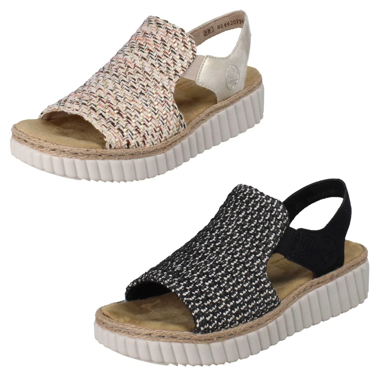 Rieker Sandali Donna W3152 - Colore Nero, Design Con Cinturini In Maglia, Comoda Suola Interna